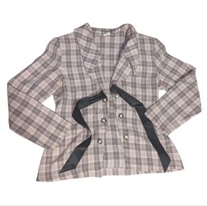 La Belle Vintage Plaid Ribbon Bow Blazer